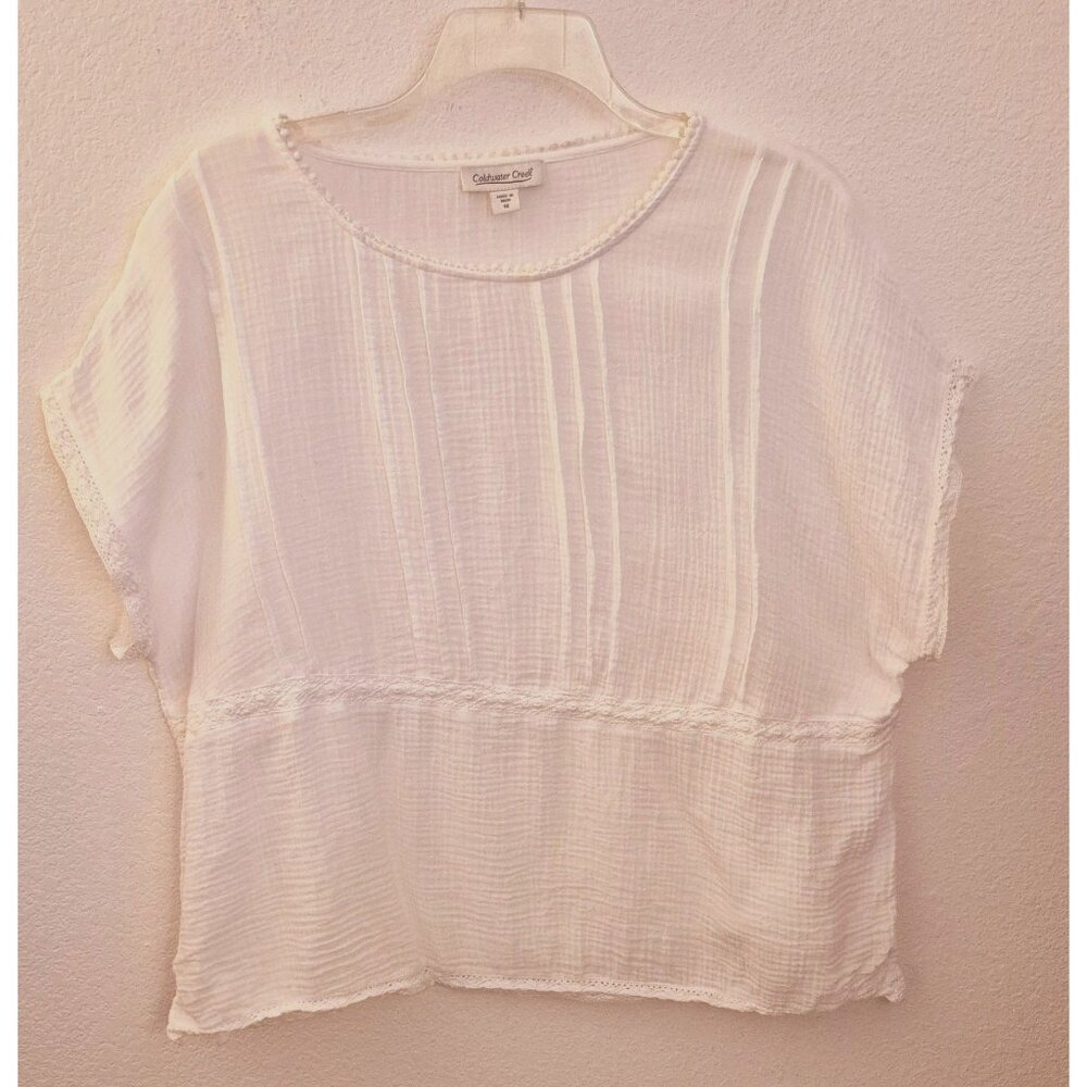 Coldwater Creek 100% Cotton Pullover Relaxed Fit Pleated Top Lace Trim 1X EUC